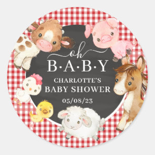 Farm Animals Baby Shower Favour Classic Round Stic Sticker