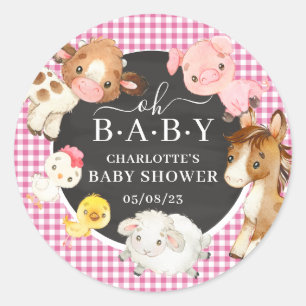 Farm Animals Baby Shower Favour Classic Round Sticker