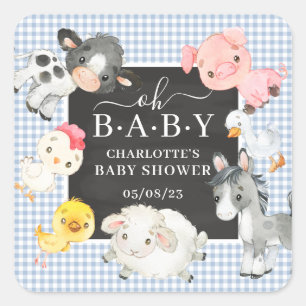 Farm Animals Baby Shower Favour Square Sticker