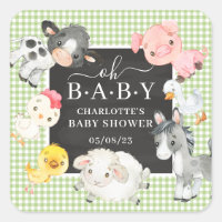 Farm Animals Baby Shower Favour Square Sticker