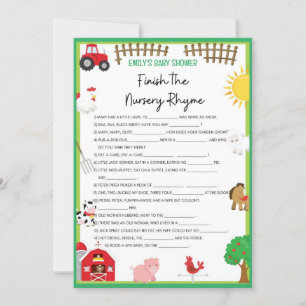 Farm Animals Baby Shower Game Size Invitation