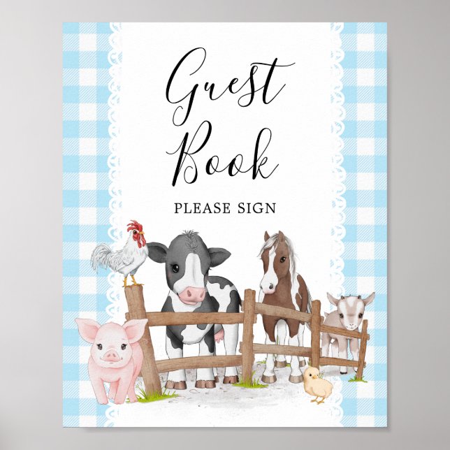 Farm animals baby shower guest book sign (Front)