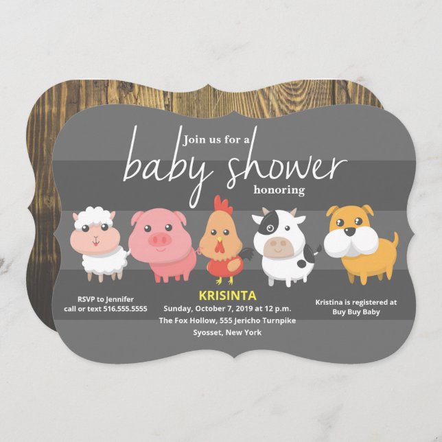 Farm Animals Baby Shower Invitation (Front/Back)