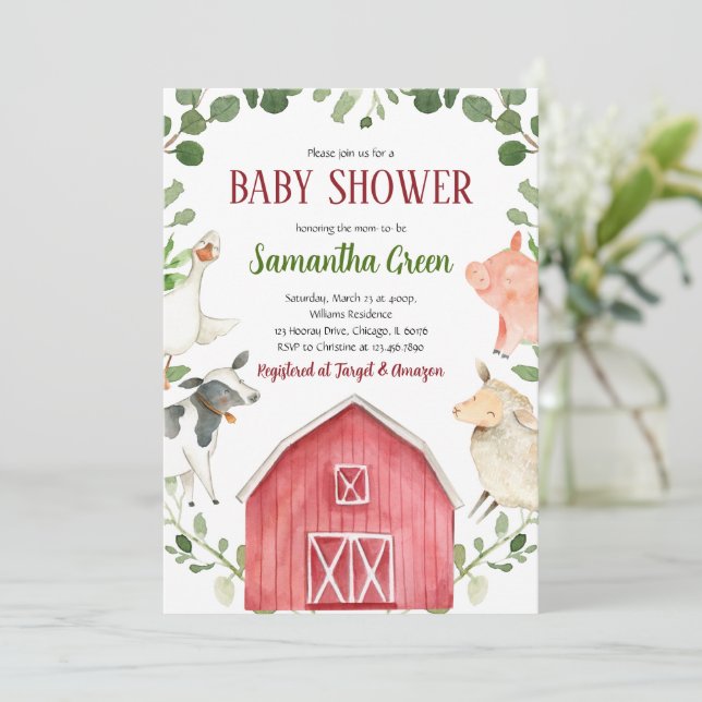 Farm Animals Baby Shower Invitation (Standing Front)