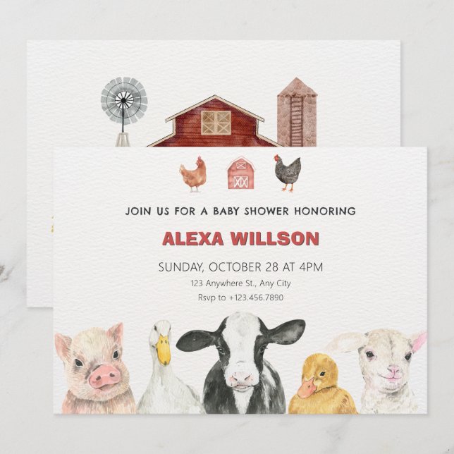 Farm Animals baby shower Invitation (Front/Back)