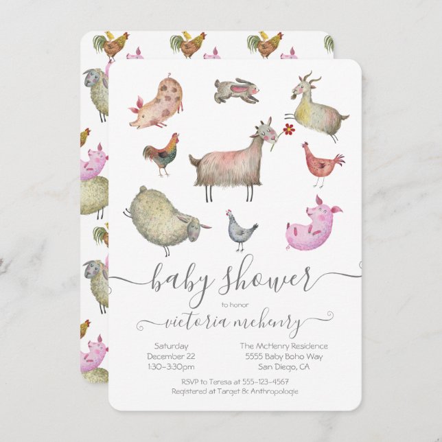 Farm Animals Baby Shower Invitation (Front/Back)