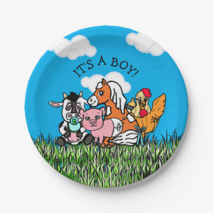 Farm Animals Baby Shower Its a Boy Paper Plate