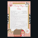 Farm Animals Baby Shower Nursery Rhyme Game Flyer<br><div class="desc">This baby shower game design features cute farm animals on a red gingham/chequered and cow print background. The collection of coordinating products is available in our shop, zazzle.com/doodlelulu*. Contact us if you need this design applied to a specific product to create your own unique matching item! Thank you so much...</div>