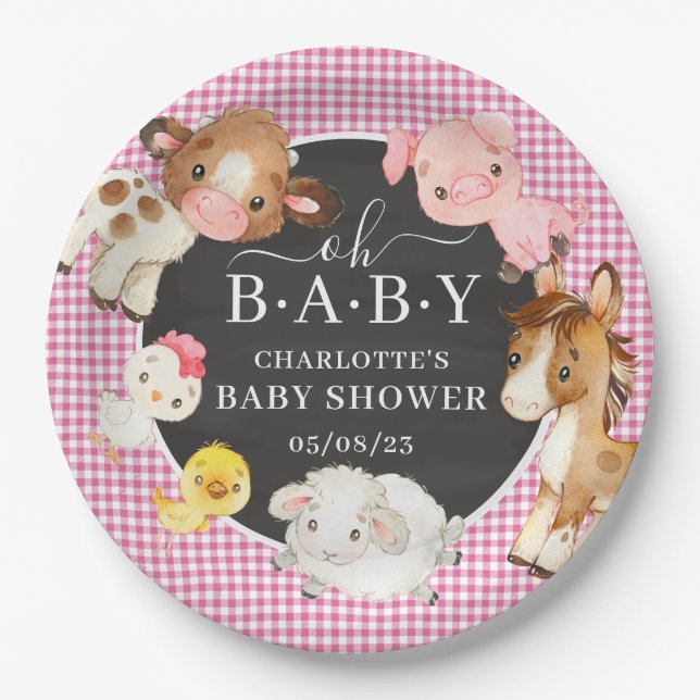 Farm Animals Baby Shower Paper Plate (Front)