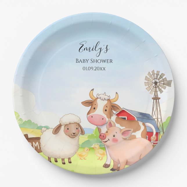 Farm Animals Baby Shower Paper Plates (Front)