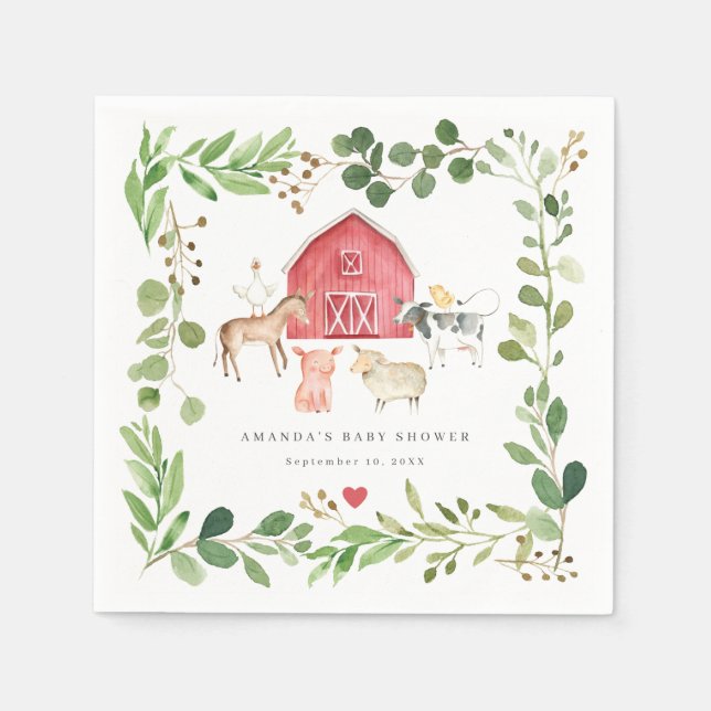 Farm Animals Baby Shower Party Paper Napkins (Front)