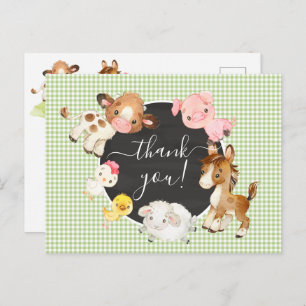Farm Animals Baby Shower Thank You Postcard