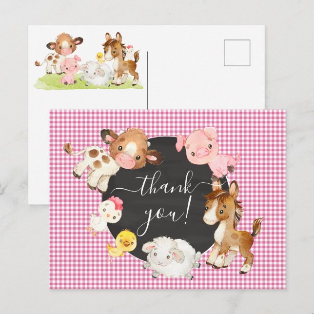 Farm Animals Baby Shower Thank You Postcard (Front/Back)
