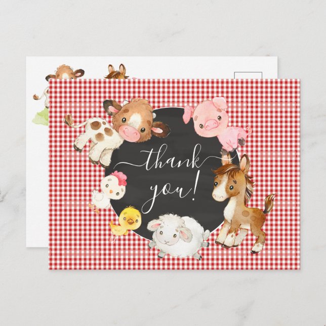 Farm Animals Baby Shower Thank You  Postcard (Front/Back)