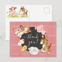 Farm Animals Baby Shower Thank You Postcard