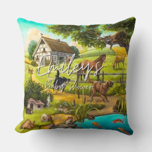 Farm Animals Baby Shower Throw Pillow