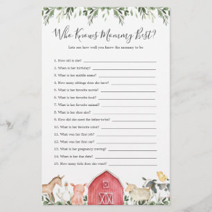 Farm Animals Baby Shower Who Knows Mummy Best