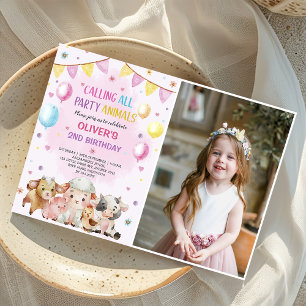 Farm Animals Balloons Barnyard Birthday Photo  Invitation