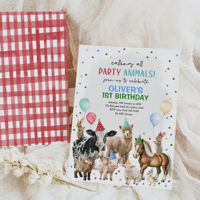 Farm Animals Balloons Barnyard Boys Birthday Party Invitation (Creator Uploaded)