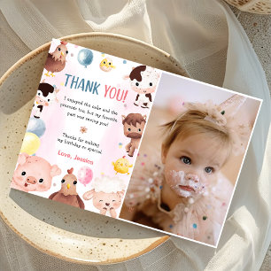 Farm Animals Balloons Barnyard Thank You Card 