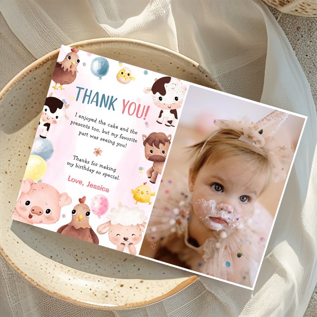 Farm Animals Balloons Barnyard Thank You Card  (Creator Uploaded)