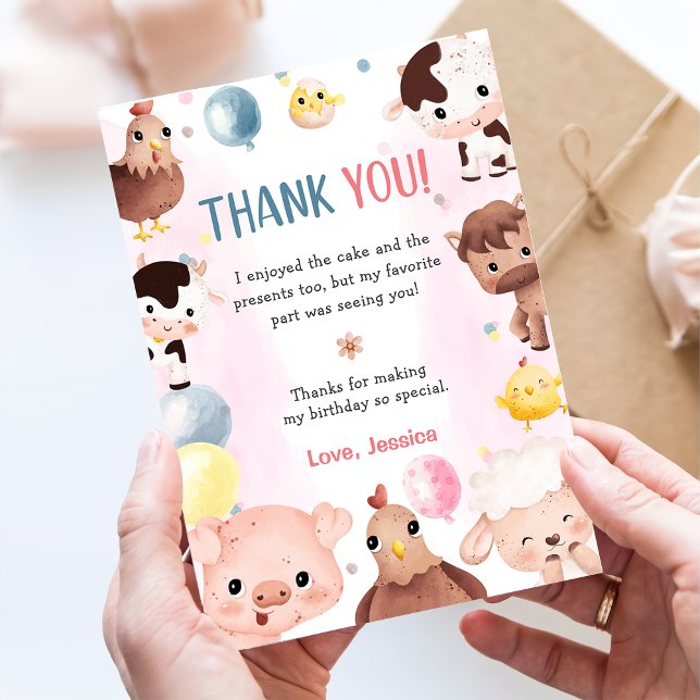 Farm Animals Balloons Barnyard Thank You Card  (Creator Uploaded)