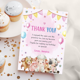 Farm Animals Balloons Barnyard Thank You Card 