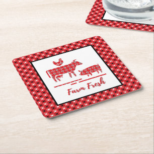 Farm Animals Bandanna Print Square Paper Coaster