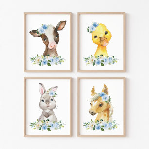 Farm Animals, Barn, Blue Flowers, Boy Nursery