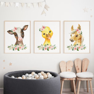 Farm Animals, Barn, Pink Flowers, Girl Nursery