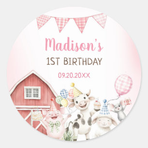 Farm Animals Barnyard 1st Birthday Classic Round Sticker