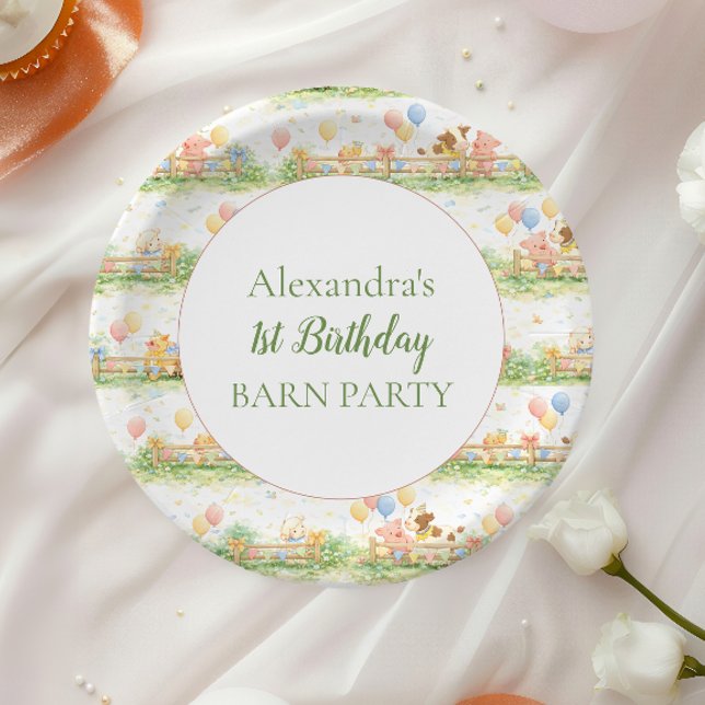 Farm Animals Barnyard 1st Birthday Paper Plate (Creator Uploaded)