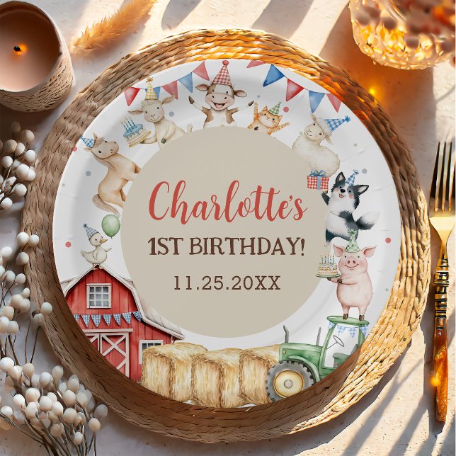 Farm Animals Barnyard 1st Birthday Paper Plate (Creator Uploaded)