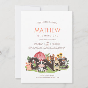 Farm animals Barnyard 1st First Birthday Invitation