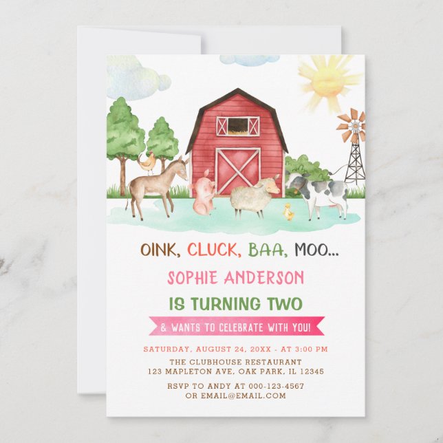 Farm Animals Barnyard 2nd Birthday  Invitation (Front)