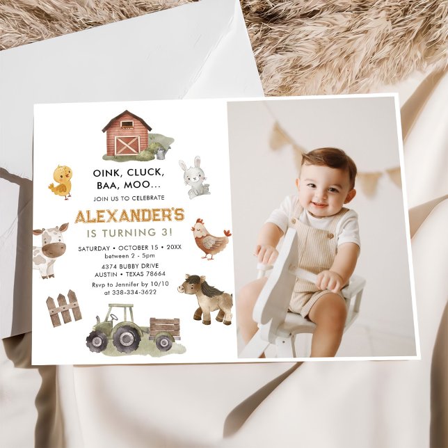 Farm Animals Barnyard 3rd Birthday Photo Invitation (Creator Uploaded)