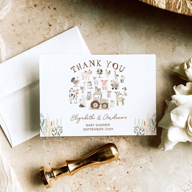 Farm Animals Barnyard Baby Shower Thank You Card (Creator Uploaded)