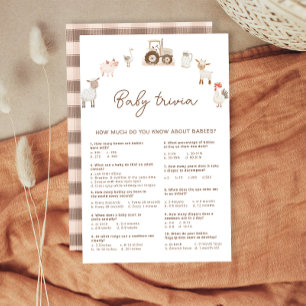 Farm Animals Barnyard Baby Shower Trivia Game 