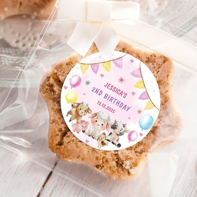 Farm Animals Barnyard Balloon Birthday Party Classic Round Sticker (Creator Uploaded)