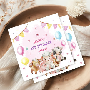 Farm Animals Barnyard Balloon Birthday Party Napkin