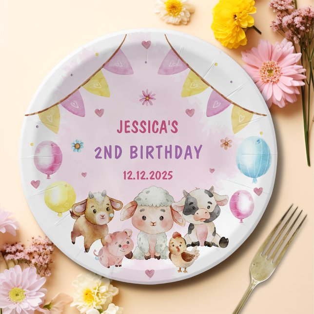 Farm Animals Barnyard Balloon Birthday Party Paper Plate (Creator Uploaded)