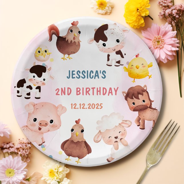 Farm Animals Barnyard Balloon Birthday Party Paper Plate (Creator Uploaded)