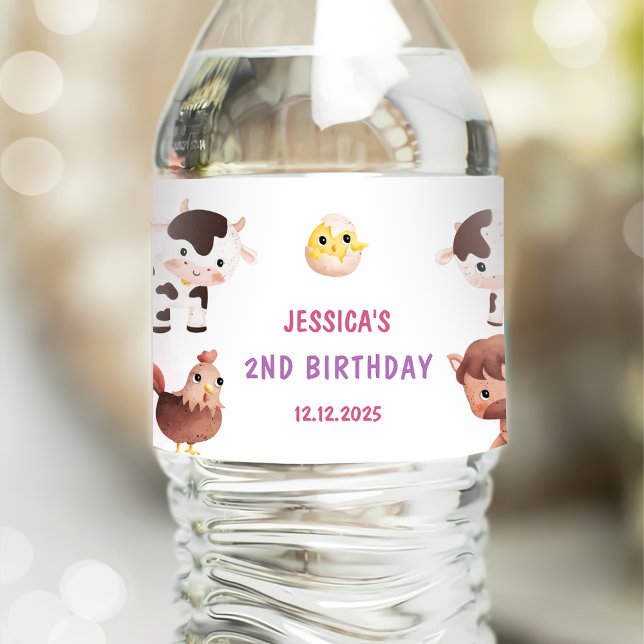 Farm Animals Barnyard Balloon Birthday Party Water Bottle Label (Creator Uploaded)
