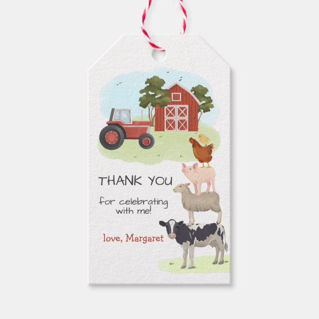 Farm Animals Barnyard Birthday Gift Tags (Front)