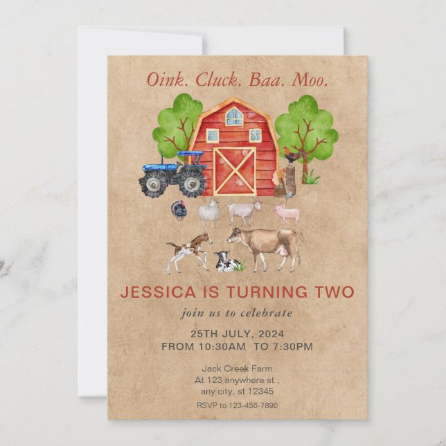 Farm Animals Barnyard Birthday Invitation (Front)