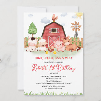 Farm Animals Barnyard Birthday Invitation
