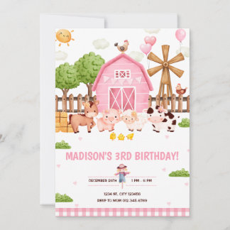 Farm Animals Barnyard Birthday Party Invitation