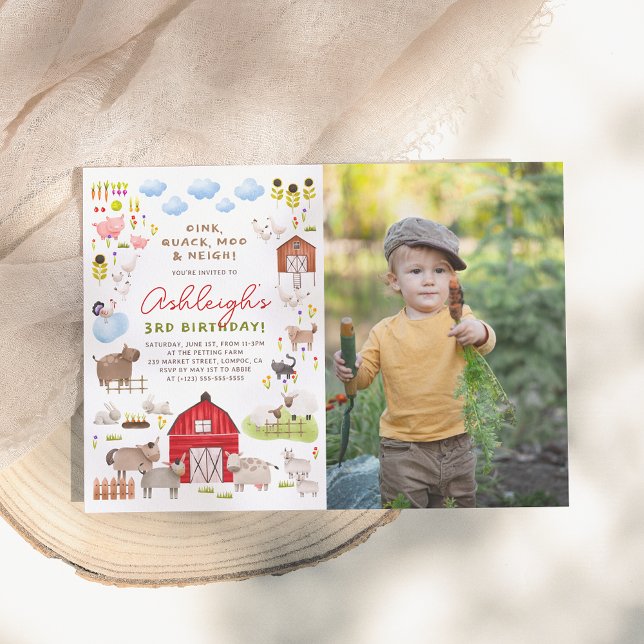 Farm Animals Barnyard Birthday Party Photo Invitation (Creator Uploaded)