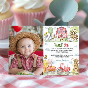 Farm Animals Barnyard Birthday Photo Thank You Card