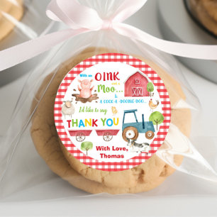 Farm Animals Barnyard Birthday Thank You Favour Classic Round Sticker